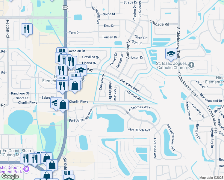 map of restaurants, bars, coffee shops, grocery stores, and more near 4502 Mobilaire Drive in Orlando