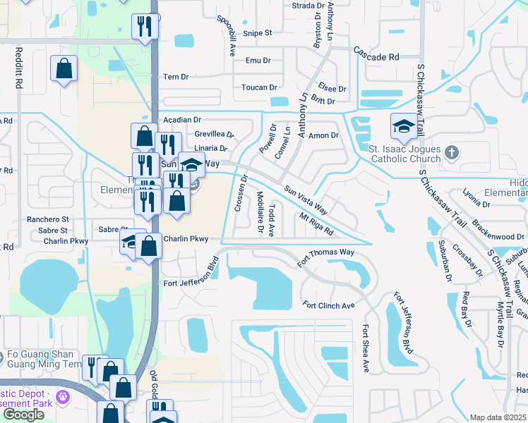map of restaurants, bars, coffee shops, grocery stores, and more near 4502 Mobilaire Drive in Orlando