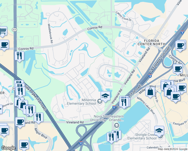 map of restaurants, bars, coffee shops, grocery stores, and more near 4795 Walden Circle in Orlando