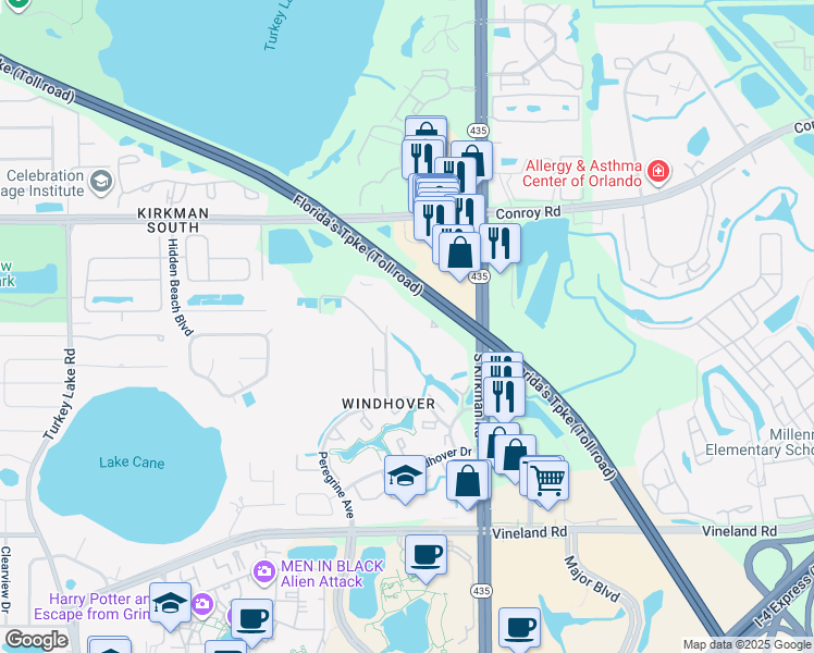map of restaurants, bars, coffee shops, grocery stores, and more near 5067 Westwinds Drive in Orlando