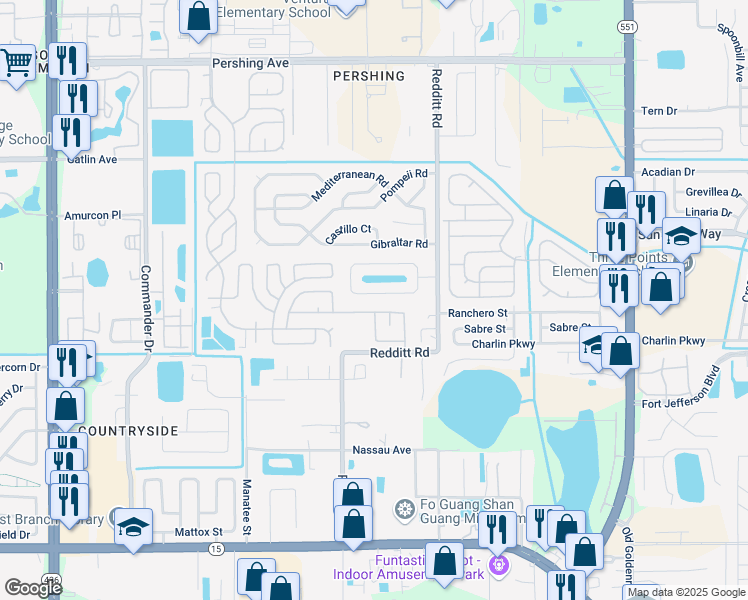 map of restaurants, bars, coffee shops, grocery stores, and more near 6509 Horse Shoe Bend in Orlando