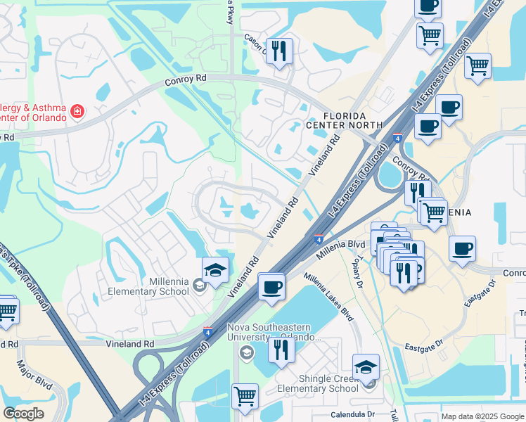 map of restaurants, bars, coffee shops, grocery stores, and more near 4764 Walden Circle in Orlando