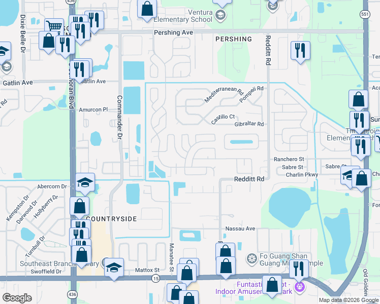 map of restaurants, bars, coffee shops, grocery stores, and more near 6409 Golden Nugget Drive in Orlando