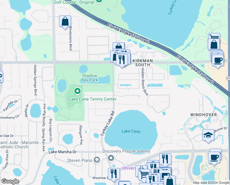 map of restaurants, bars, coffee shops, grocery stores, and more near 7004 Archwood Drive in Orlando