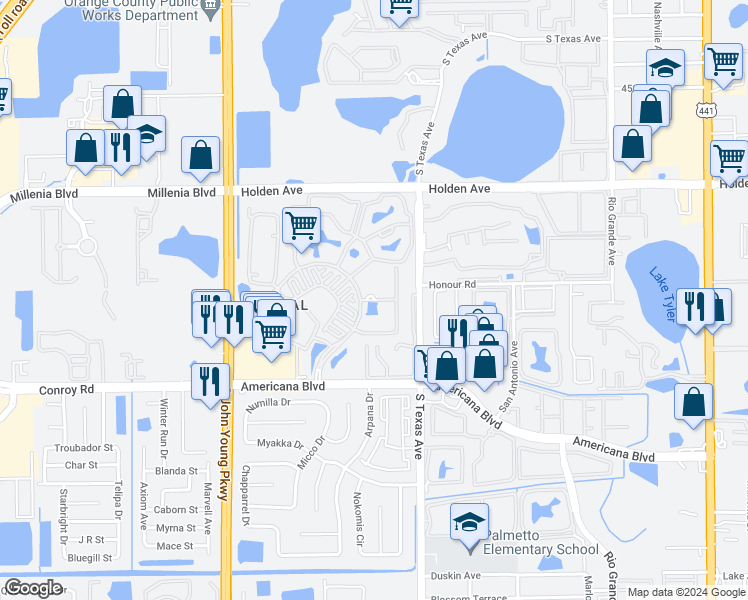 map of restaurants, bars, coffee shops, grocery stores, and more near in Edgewood