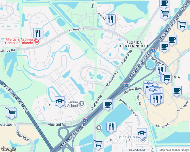 map of restaurants, bars, coffee shops, grocery stores, and more near 4748 Walden Circle in Orlando
