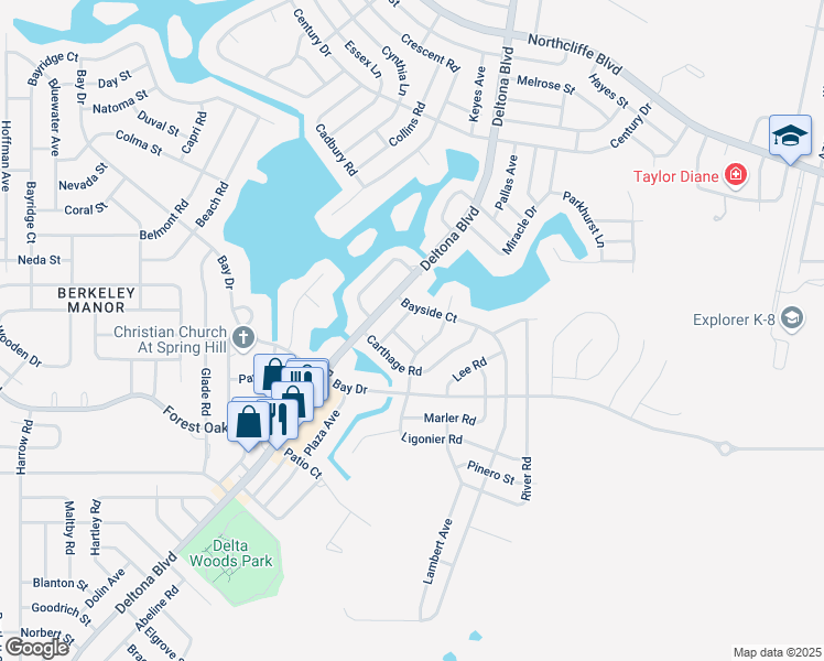 map of restaurants, bars, coffee shops, grocery stores, and more near 9246 Antrim Street in Spring Hill