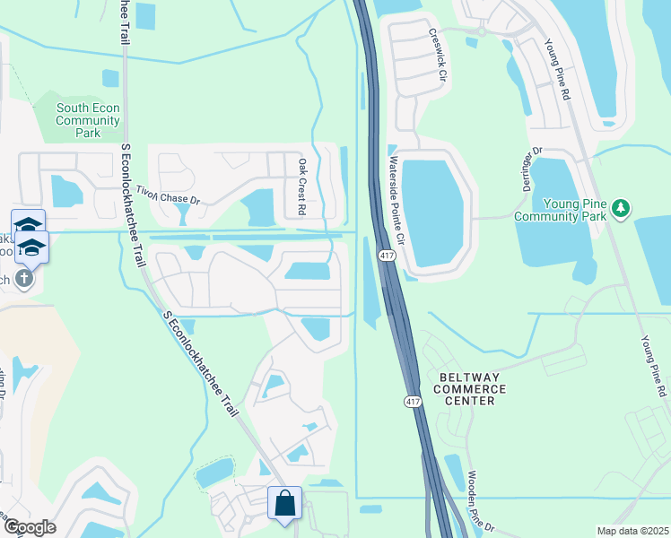 map of restaurants, bars, coffee shops, grocery stores, and more near 5020 Adair Oak Drive in Orlando