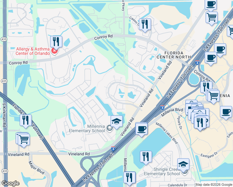 map of restaurants, bars, coffee shops, grocery stores, and more near 4736 Walden Circle in Orlando