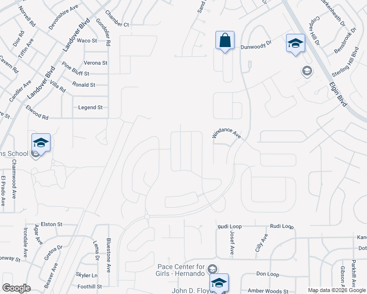 map of restaurants, bars, coffee shops, grocery stores, and more near 3611 Windance Avenue in Spring Hill