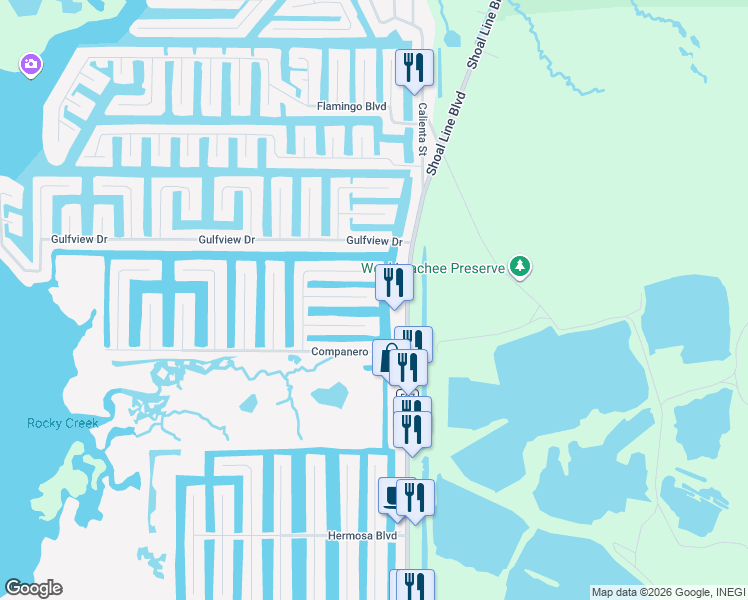 map of restaurants, bars, coffee shops, grocery stores, and more near 4063 Centavo Court in Hernando Beach