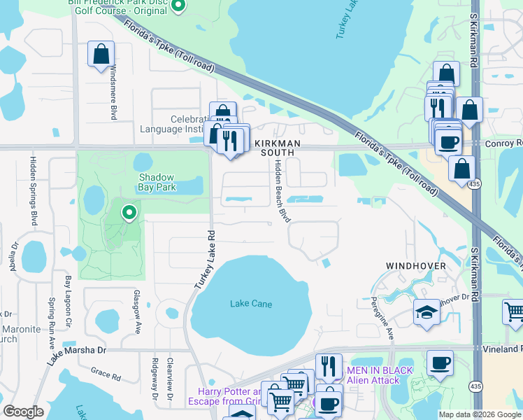 map of restaurants, bars, coffee shops, grocery stores, and more near 6615 Winder Lynne Lane in Orlando