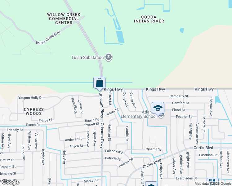 map of restaurants, bars, coffee shops, grocery stores, and more near 7477 Glenwood Road in Cocoa
