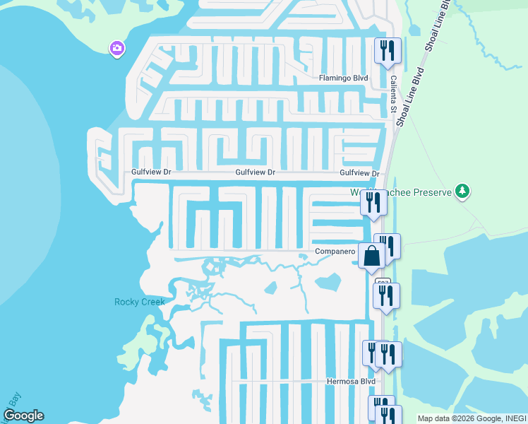 map of restaurants, bars, coffee shops, grocery stores, and more near 4169 Des Prez Court in Hernando Beach