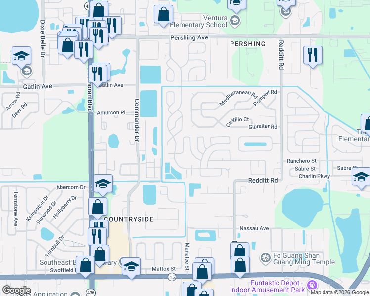 map of restaurants, bars, coffee shops, grocery stores, and more near 2903 Stallion Drive in Orlando