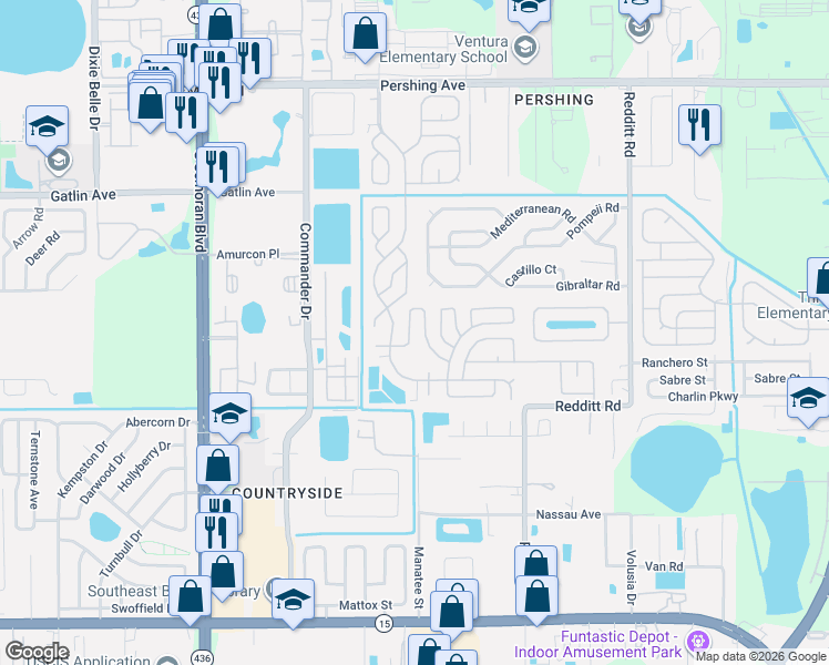 map of restaurants, bars, coffee shops, grocery stores, and more near 2903 Stallion Drive in Orlando