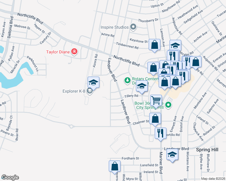 map of restaurants, bars, coffee shops, grocery stores, and more near 4137 Jason Road in Spring Hill
