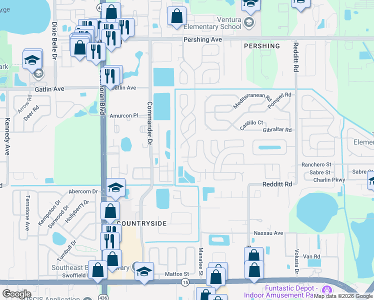 map of restaurants, bars, coffee shops, grocery stores, and more near 2898 Wild Horse Road in Orlando