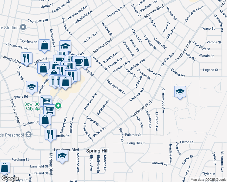 map of restaurants, bars, coffee shops, grocery stores, and more near 11291 Libby Road in Spring Hill