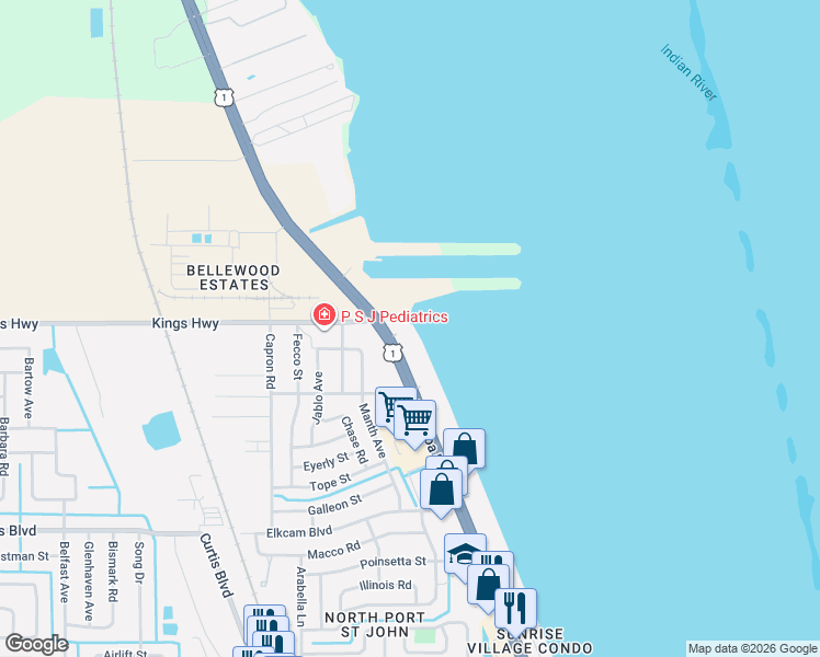 map of restaurants, bars, coffee shops, grocery stores, and more near 7347 U.S. 1 in Cocoa