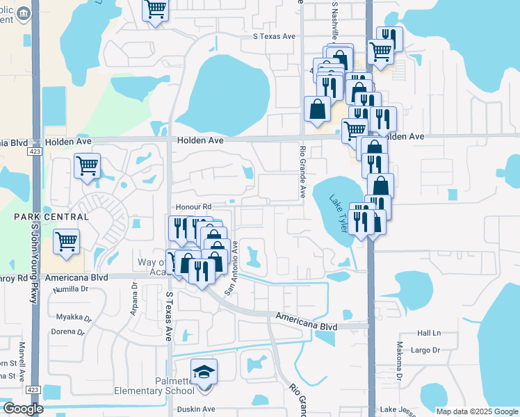 map of restaurants, bars, coffee shops, grocery stores, and more near 1797 Grande Pointe Boulevard in Orlando