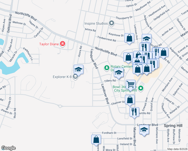 map of restaurants, bars, coffee shops, grocery stores, and more near 4116 Jason Road in Spring Hill