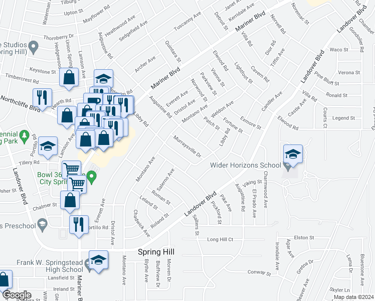 map of restaurants, bars, coffee shops, grocery stores, and more near 11231 Murraysville Drive in Spring Hill