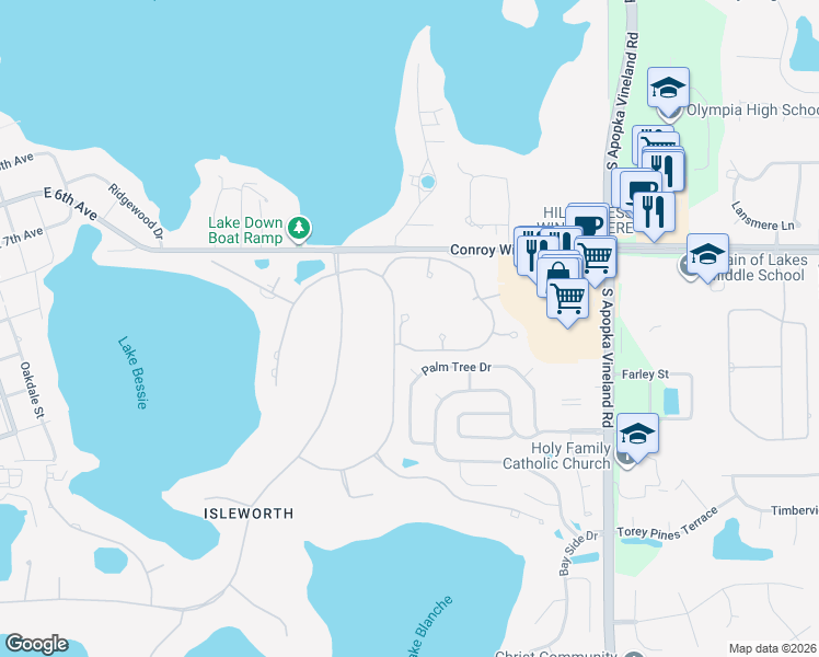 map of restaurants, bars, coffee shops, grocery stores, and more near 4813 Alexandra Garden Court in Windermere
