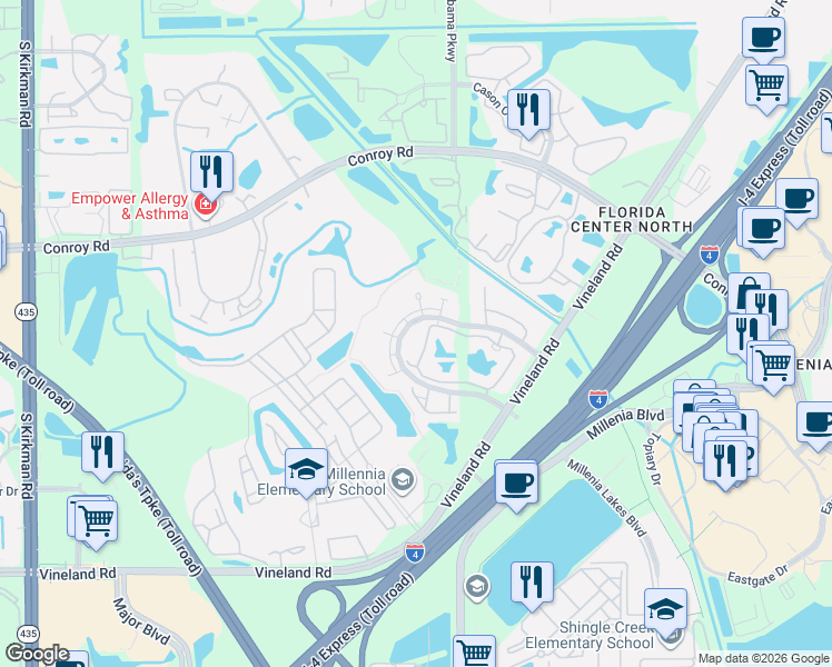 map of restaurants, bars, coffee shops, grocery stores, and more near 4720 Walden Circle in Orlando