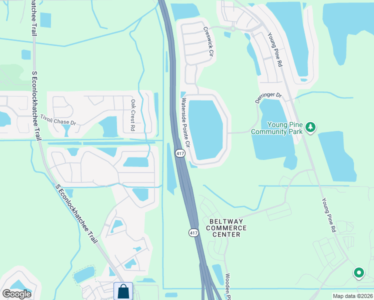map of restaurants, bars, coffee shops, grocery stores, and more near 4926 Waterside Pointe Circle in Orlando