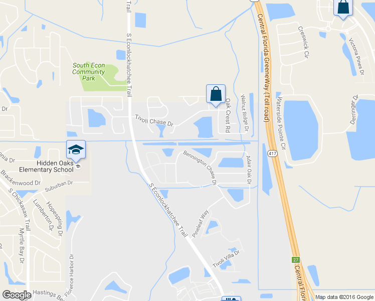 map of restaurants, bars, coffee shops, grocery stores, and more near 9761 Bennington Chase Drive in Orlando