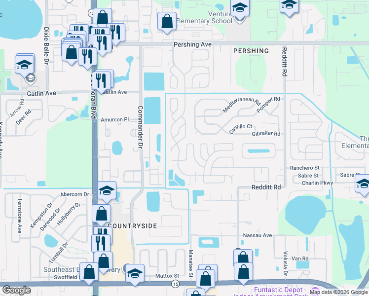 map of restaurants, bars, coffee shops, grocery stores, and more near 2888 Buckskin Court in Orlando
