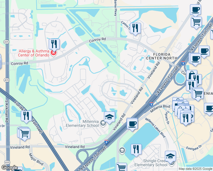 map of restaurants, bars, coffee shops, grocery stores, and more near 4720 Walden Circle in Orlando