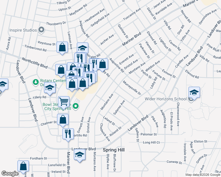 map of restaurants, bars, coffee shops, grocery stores, and more near 4154 Dristol Ave in Spring Hill