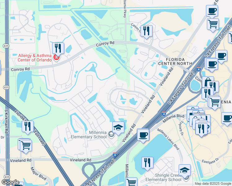 map of restaurants, bars, coffee shops, grocery stores, and more near 4720 Walden Circle in Orlando