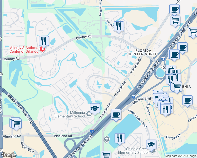 map of restaurants, bars, coffee shops, grocery stores, and more near 4716 Walden Circle in Orlando