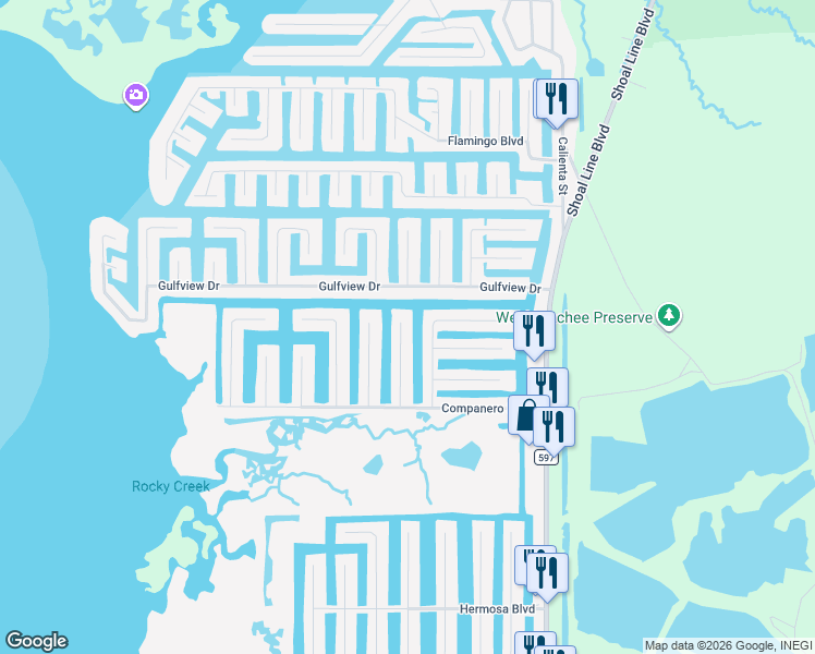 map of restaurants, bars, coffee shops, grocery stores, and more near 4192 Diaz Court in Hernando Beach
