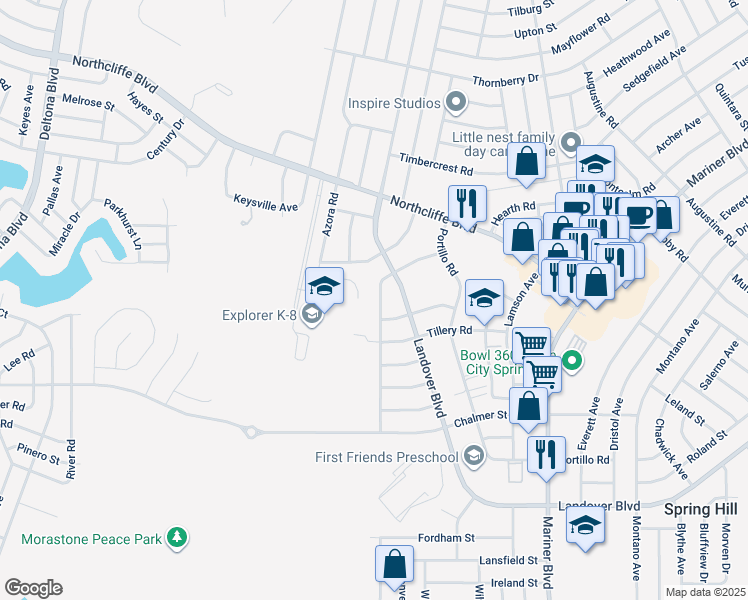 map of restaurants, bars, coffee shops, grocery stores, and more near 4137 Jason Road in Spring Hill