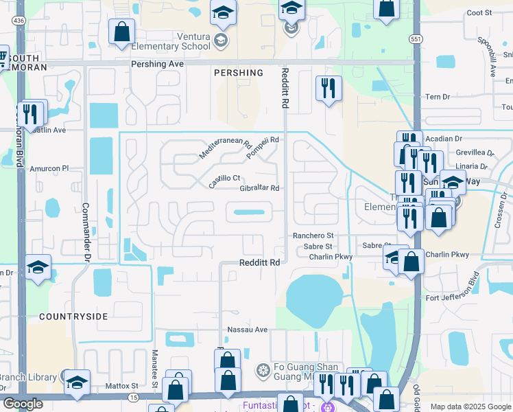 map of restaurants, bars, coffee shops, grocery stores, and more near 6902 Edgefield Lane in Orlando