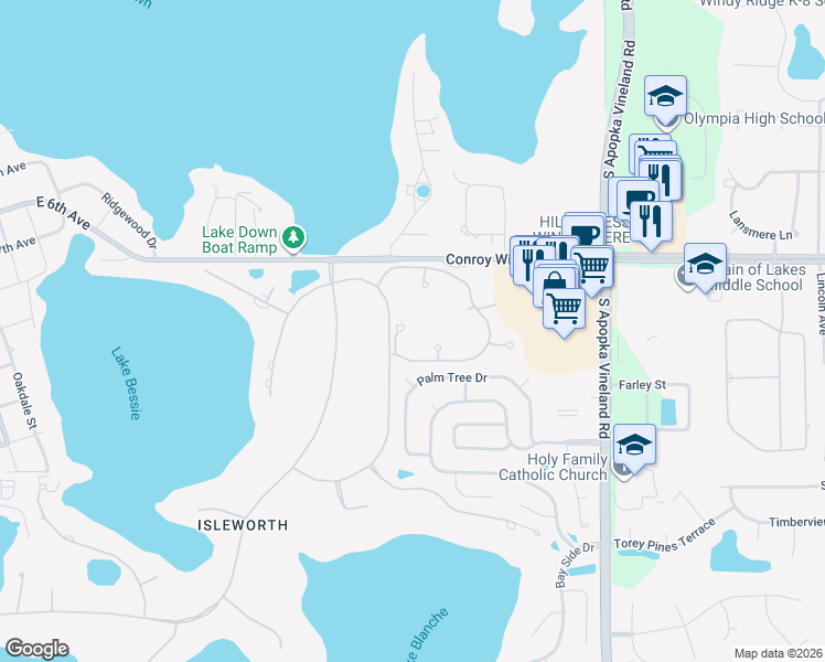map of restaurants, bars, coffee shops, grocery stores, and more near 4813 Alexandra Garden Court in Windermere