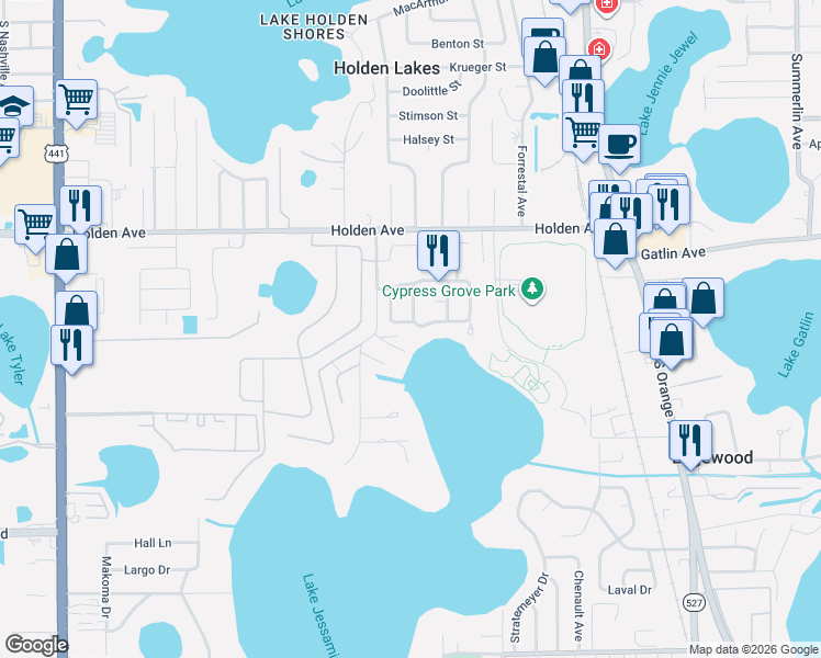 map of restaurants, bars, coffee shops, grocery stores, and more near 638 Viscaya Avenue in Orlando