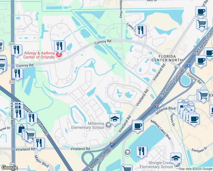 map of restaurants, bars, coffee shops, grocery stores, and more near 4771 Walden Circle in Orlando