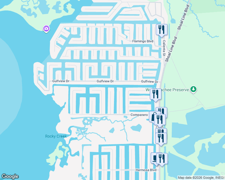 map of restaurants, bars, coffee shops, grocery stores, and more near 4208 Des Prez Court in Hernando Beach
