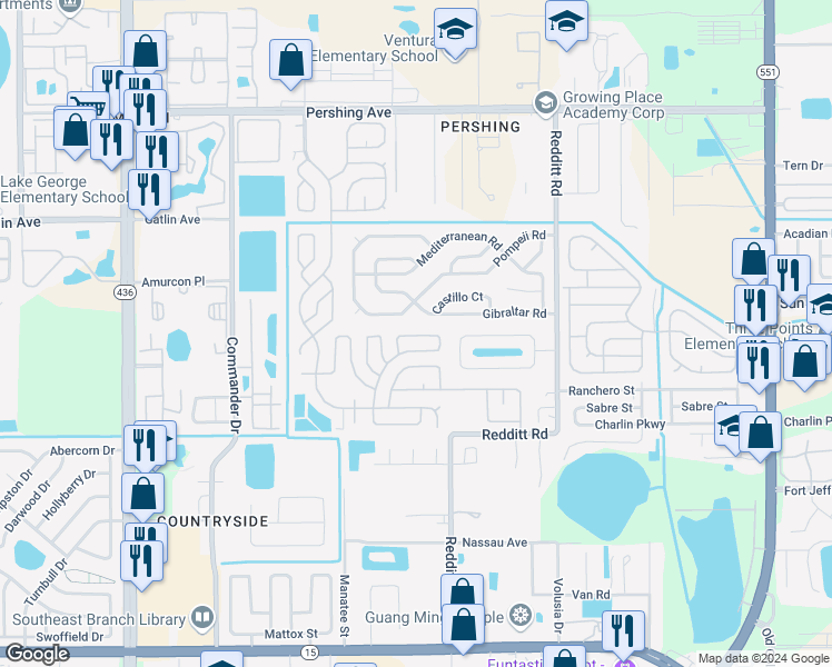 map of restaurants, bars, coffee shops, grocery stores, and more near 2856 Holster Way in Orlando