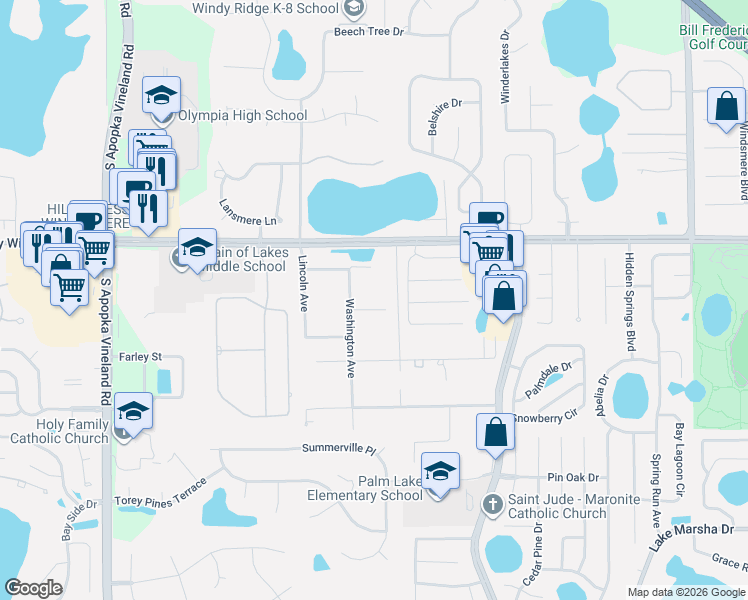 map of restaurants, bars, coffee shops, grocery stores, and more near 8251 Wilson Terrace in Orlando