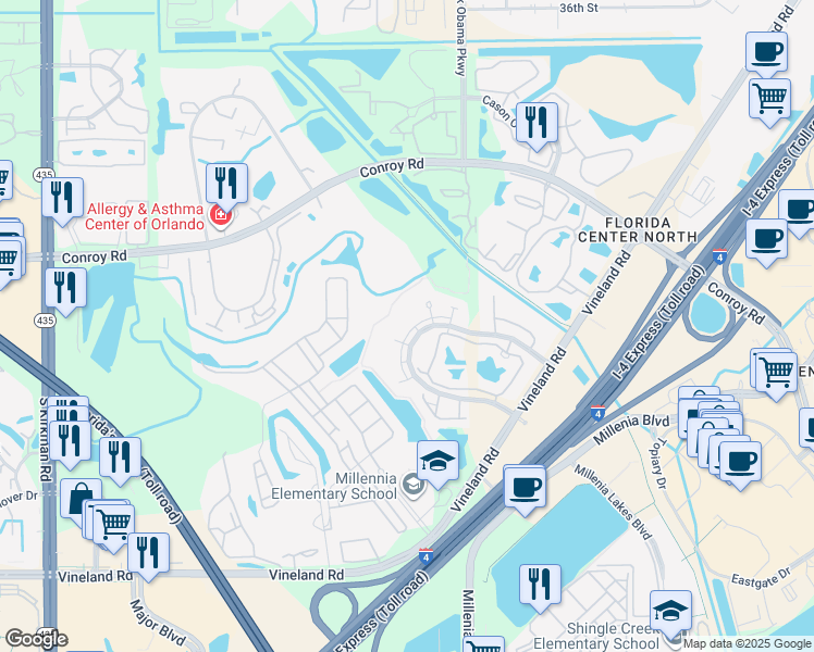 map of restaurants, bars, coffee shops, grocery stores, and more near 4779 Walden Circle in Orlando