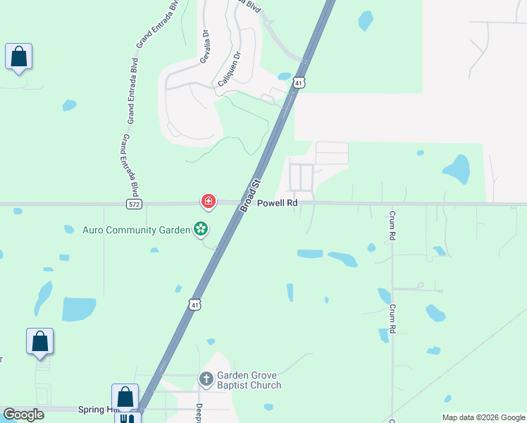 map of restaurants, bars, coffee shops, grocery stores, and more near 18258 Powell Road in Brooksville