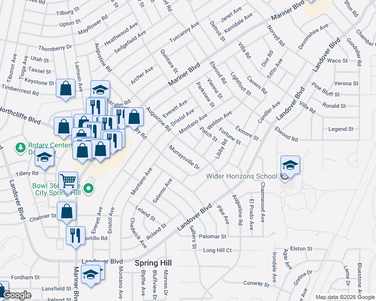 map of restaurants, bars, coffee shops, grocery stores, and more near 11231 Murraysville Drive in Spring Hill
