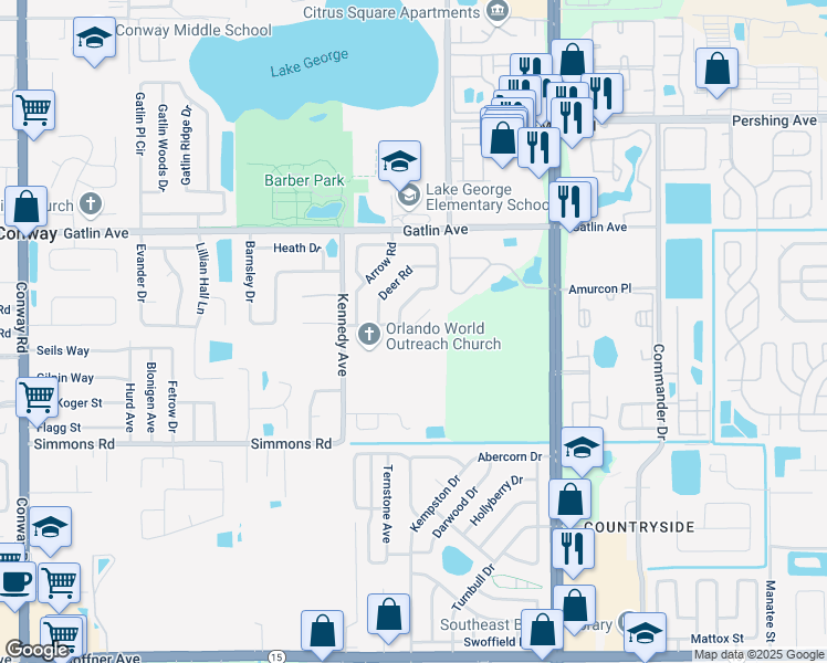 map of restaurants, bars, coffee shops, grocery stores, and more near 5412 Winfree Drive in Orlando