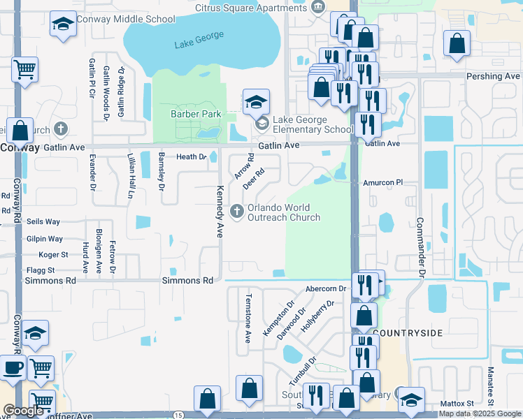 map of restaurants, bars, coffee shops, grocery stores, and more near 4365 Kennedy Avenue in Orlando